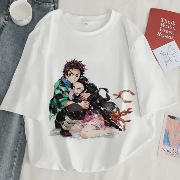 demon slayer print t shirt women harajuku aesthetic white tops tee tshirt japan anime ullzang female tshirt summer black t shirt