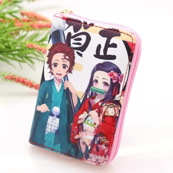 anime demon slayer mini wallet kamado nezuko tsuyuri kanao cosplay portable zero purse pu leather multi layer wallets