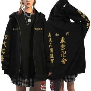 men women tokyo revengers anime zip up hoodies manga pullover plus size sweatshirt harajuku unisex warm streetwear zipper jacket