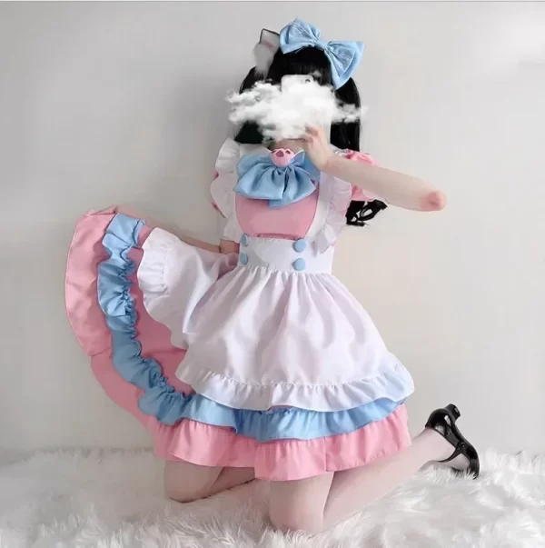 women's clothing maid outfit cos s 4xl pink and blue cute dress super cute big bow lolita dress summer casual lolita suit