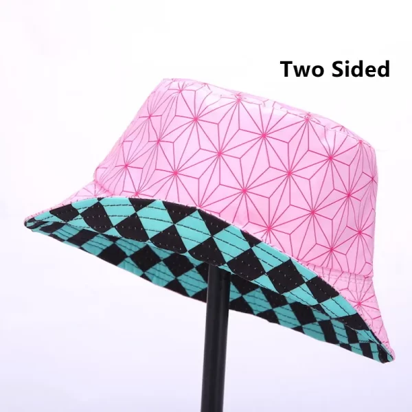 outdoor demon slayer fisherman cap anime cosplay kamado tanjirou nezuko no yaiba printing bucket hat sunhat costume party