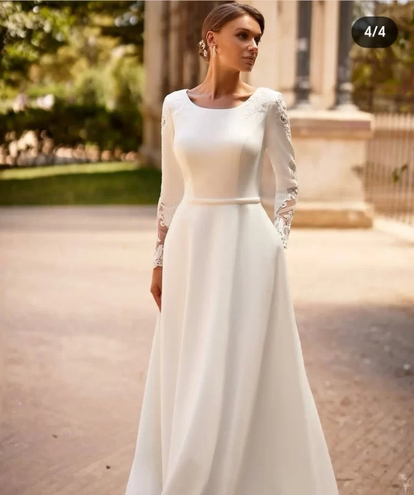 2025 women wedding dress customize to measures long sleeves buttons elegant robe de marie stunning with pocket lace appliqués