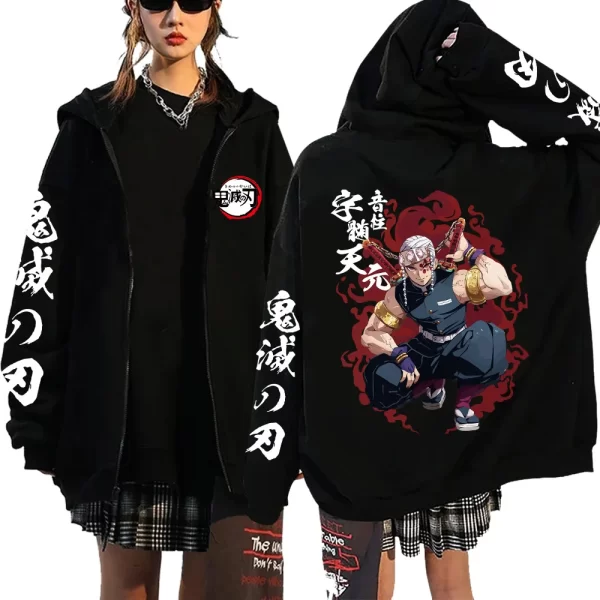 2025 demon slayer zipper sweatshirts zip up hoodie anime hoodies unisex hip hop streetwear nezuko kamado graphic y2k clothes