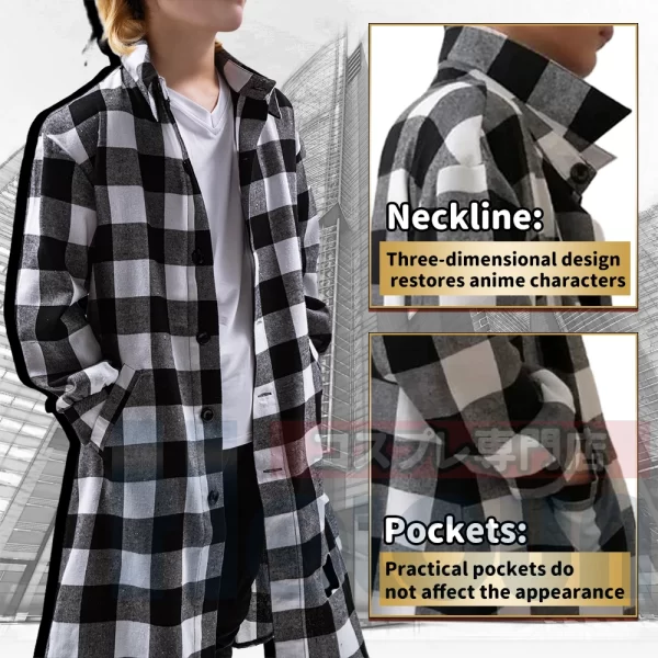 holoun anime tokyo manji gang manjiro sano mikey cosplay costume long sleeve plaid shirts blouses coat daily casual wear