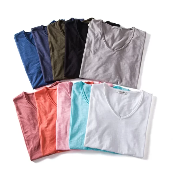 brand quality 100% cotton men t shirt v neck fashion design slim fit soild t shirts male tops tees short sleeve t shirt for men