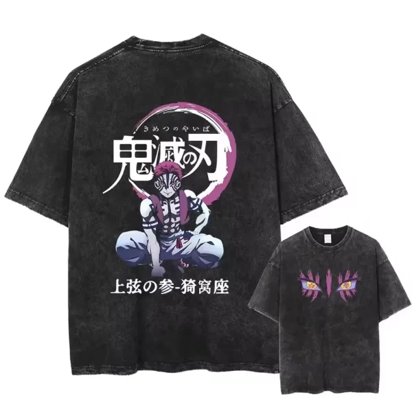 demon slayer uzui tengen anime vintage washed tee shirt women clothing short sleeve round neck printing pullover t shirt 40979