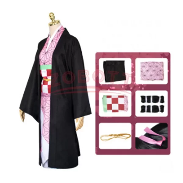 anime demon slayer nezuko cosplay costume kimono kimetsu no yaiba kamado nezuko costume wig womens girls kimono uniform clothes