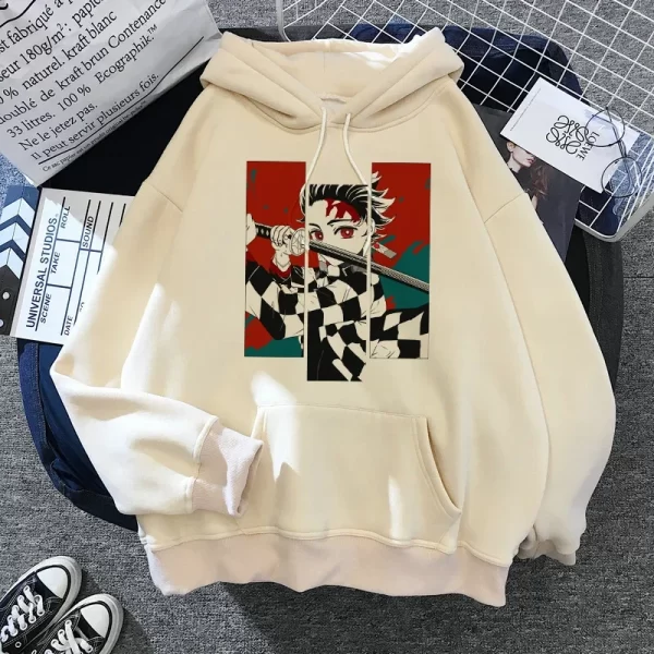 japan anime demon slayer hoodies unisex japanese 2000s style y2k casual hooded sweatshirt harajuku cartoon manga khaki pullovers