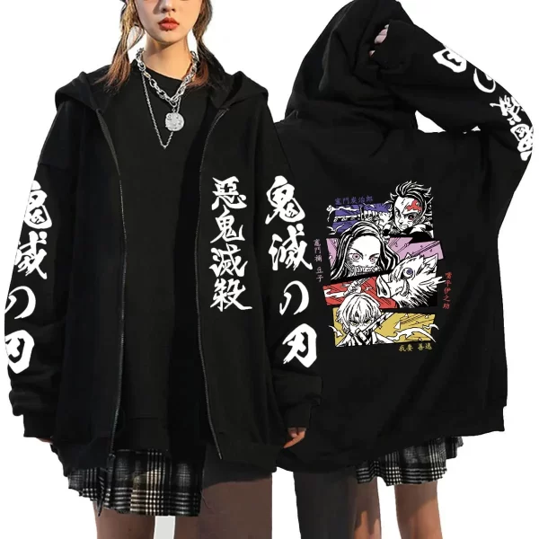 demon slayer zipper hoodie roupas masculinas women men anime oversized hoodies coat top femme full zip sweatshirts jackets