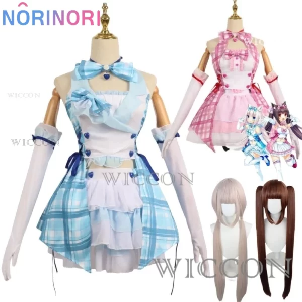 anime game nekopara vanilla chocola cosplay costume nekomimi paradise wig printing maid attire woman sexy kawaii carnival suit
