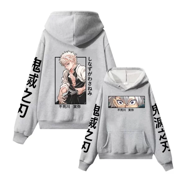 sanemi shinazugawa anime hoodie unisex pullover fleece comfortable soft hooded sweatshirts demon slayer manga printed streetwear