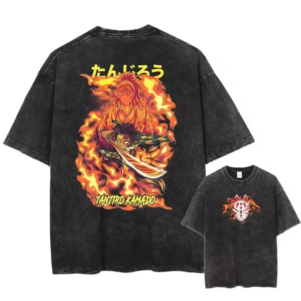 demon slayer uzui tengen anime vintage washed tee shirt women clothing short sleeve round neck printing pullover t shirt 40979