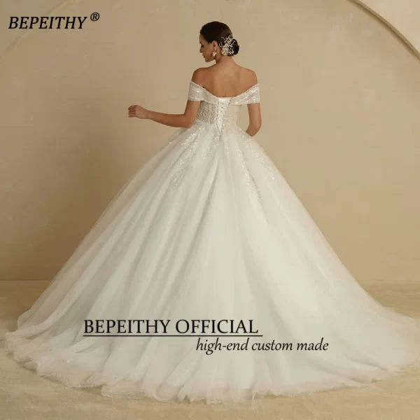 bepeithy customized beading princess wedding dresses 2024 for bride off shoulder sleeveless women glitter ball bridal gown