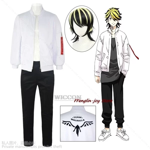 anime kazutora hanemiya cosplay tokyo cosplay costumes revengers coat jacket pants valhalla uniform halloween costume wig adults