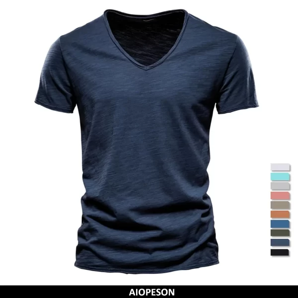 brand quality 100% cotton men t shirt v neck fashion design slim fit soild t shirts male tops tees short sleeve t shirt for men