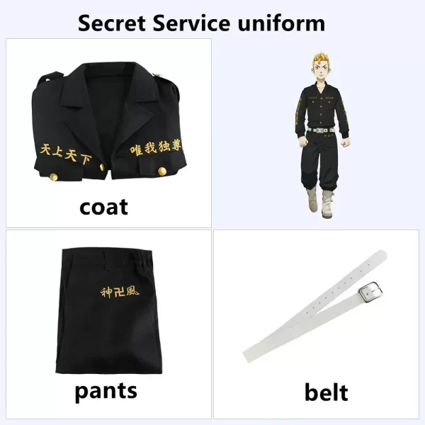 anime tokyo revengers manjiro sano cosplay costume black windbreaker pants uniform draken halloween carnaval clothes