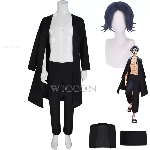 anime tokyo kakucho cosplay costume wig black long coat cloak daily uniform adult man carnival masquerade suit