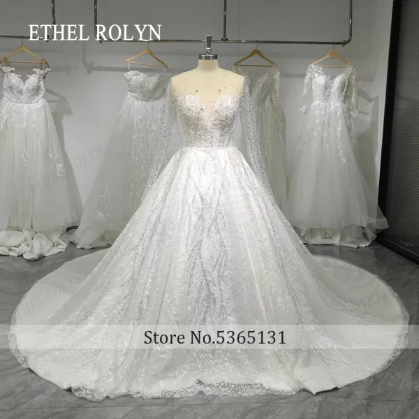 ethel rolyn luxury wedding dress for women new glitter long sleeve princess sweetheart backless bridal gown vestidos de novia