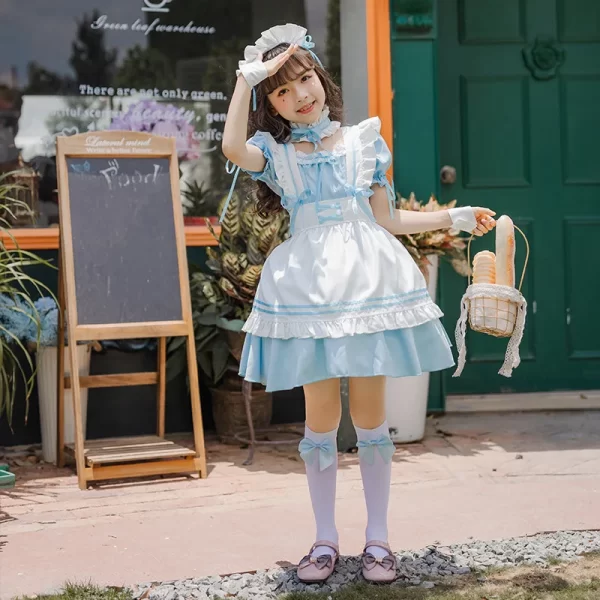 children halloween cute maid cosplay costumes girl anime lolita maid apron dress short sleeve ruffle with headwear neckwear suit