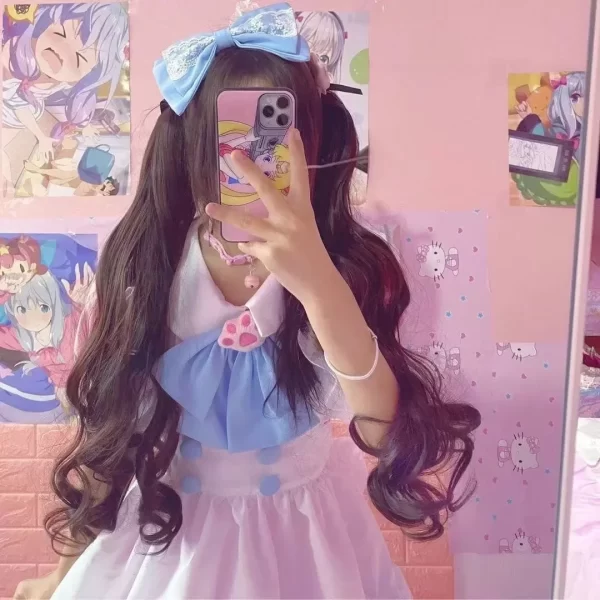 women's clothing maid outfit cos s 4xl pink and blue cute dress super cute big bow lolita dress summer casual lolita suit
