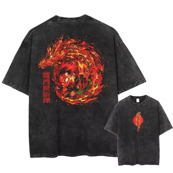 demon slayer uzui tengen anime vintage washed tee shirt women clothing short sleeve round neck printing pullover t shirt 40979