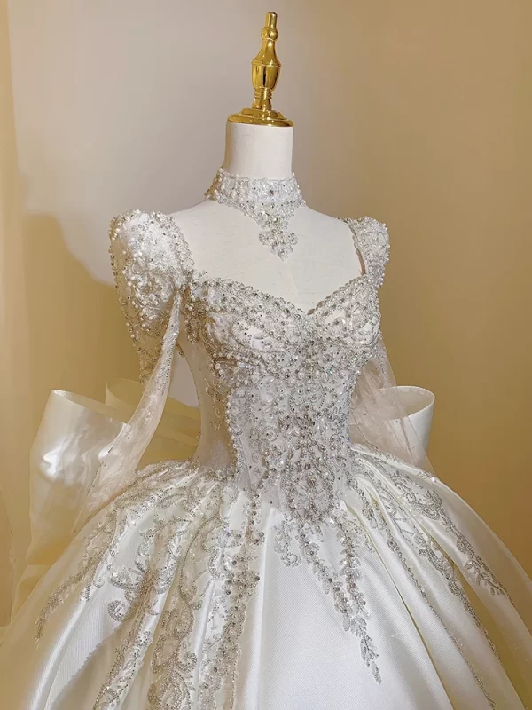 new sweet square collar satin wedding dress plus size custom lace up luxury bridal ball gown vestido de noiva floor or train
