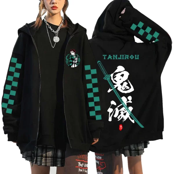2025 demon slayer zipper sweatshirts zip up hoodie anime hoodies unisex hip hop streetwear nezuko kamado graphic y2k clothes