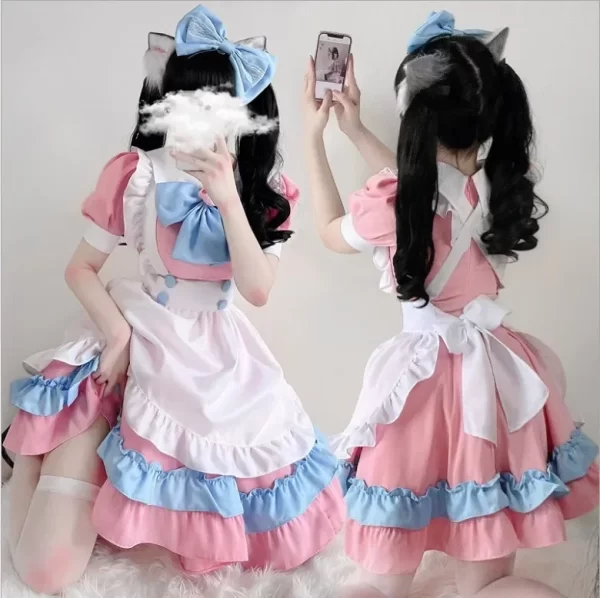 women's clothing maid outfit cos s 4xl pink and blue cute dress super cute big bow lolita dress summer casual lolita suit