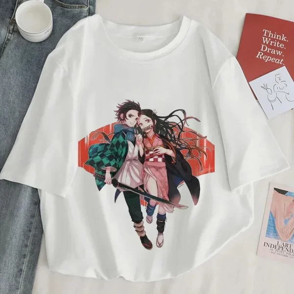 demon slayer print t shirt women harajuku aesthetic white tops tee tshirt japan anime ullzang female tshirt summer black t shirt