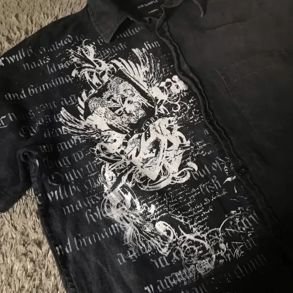 y2k black shirt affliction retro t shirt harajuku men skull holy writ letter printing tee fashion gothic short sleeves tops