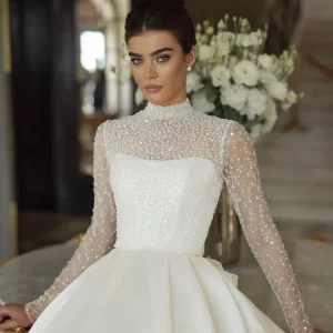 customized a line dress, high neck wedding dress, elegant bow puffy dress, wedding dress vestido de novia 2025