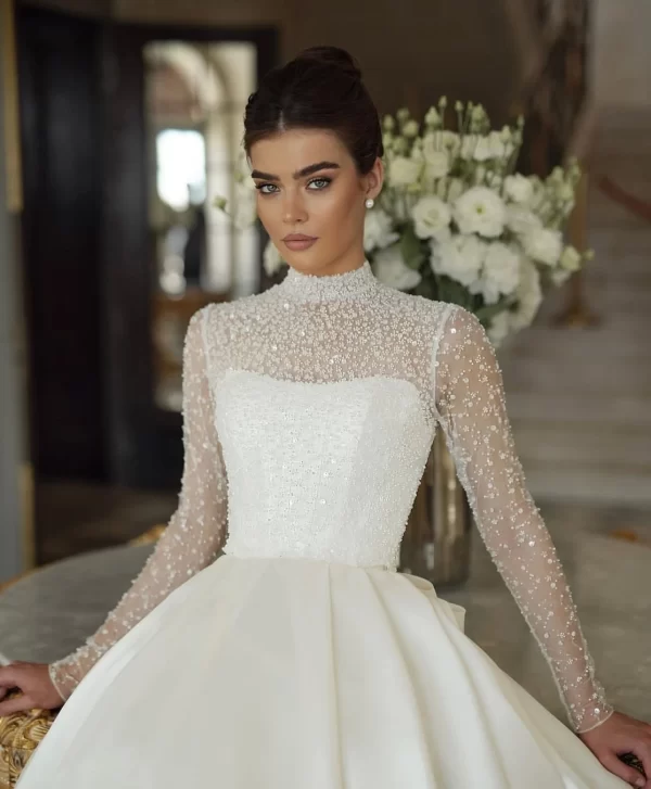 customized a line dress, high neck wedding dress, elegant bow puffy dress, wedding dress vestido de novia 2025