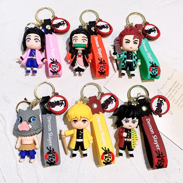 hot demon slayer kimetsu yaiba blade of ghost keychain cute characters bag pendant car key chain ring fans gift anime jewelry