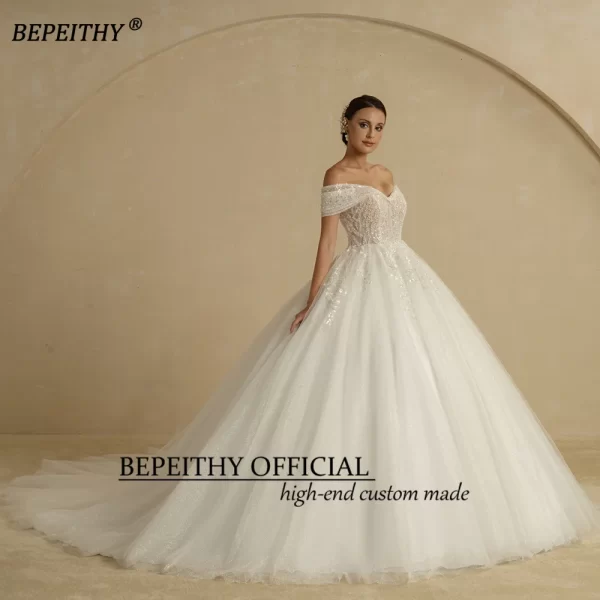 bepeithy customized beading princess wedding dresses 2024 for bride off shoulder sleeveless women glitter ball bridal gown