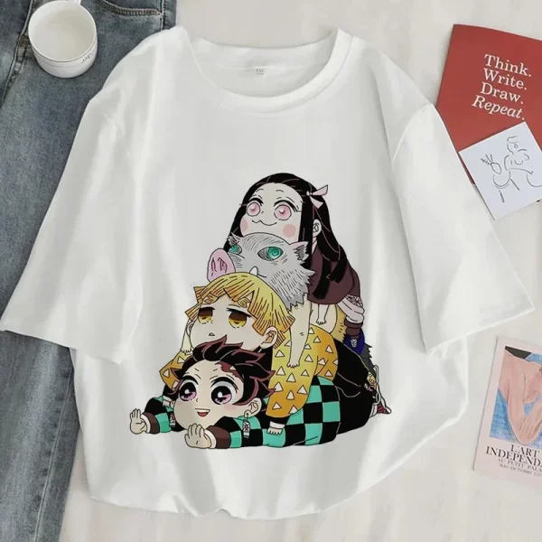 demon slayer print t shirt women harajuku aesthetic white tops tee tshirt japan anime ullzang female tshirt summer black t shirt