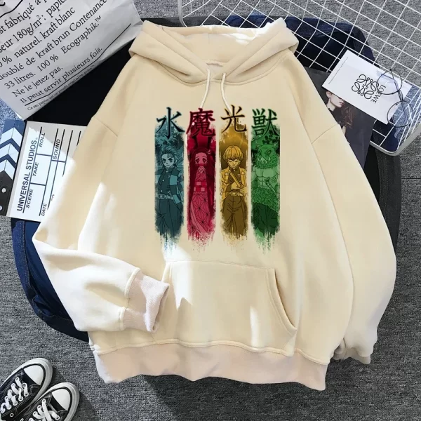 japan anime demon slayer hoodies unisex japanese 2000s style y2k casual hooded sweatshirt harajuku cartoon manga khaki pullovers