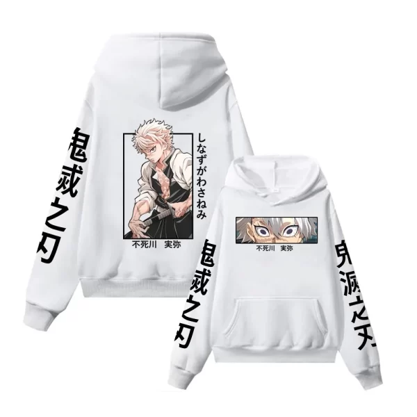 sanemi shinazugawa anime hoodie unisex pullover fleece comfortable soft hooded sweatshirts demon slayer manga printed streetwear