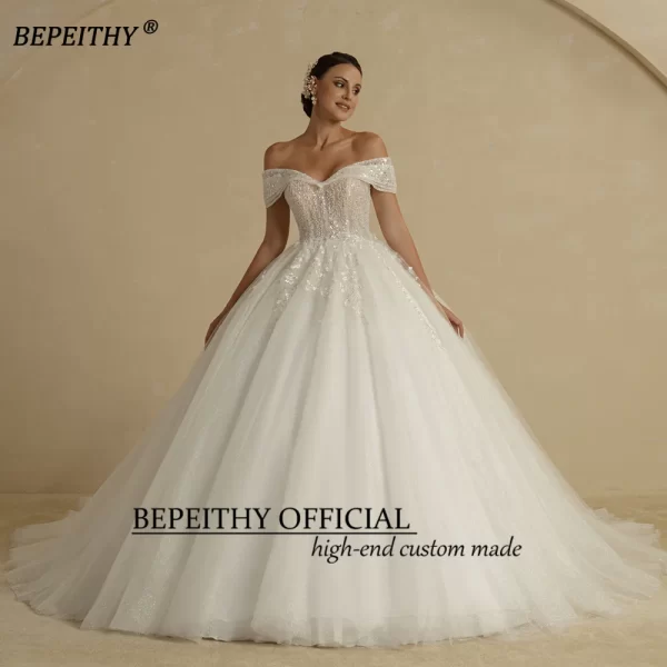 bepeithy customized beading princess wedding dresses 2024 for bride off shoulder sleeveless women glitter ball bridal gown