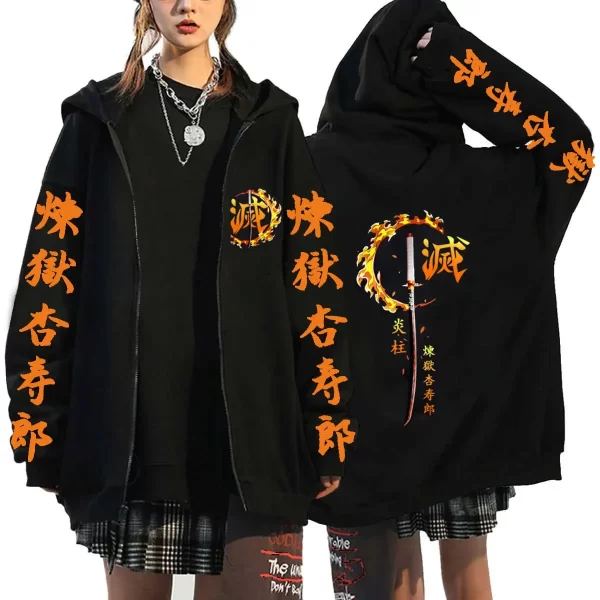 demon slayer zip hoodies new oversized long sleeve pullovers tops fashion anime tokito muichiro zipper coat streetwear jackets
