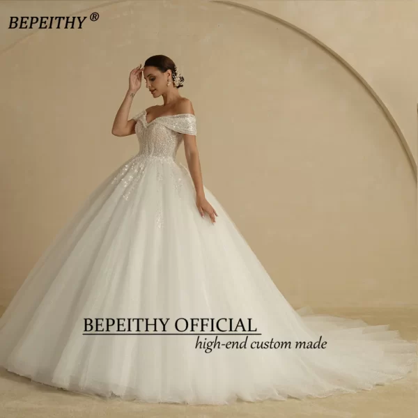 bepeithy customized beading princess wedding dresses 2024 for bride off shoulder sleeveless women glitter ball bridal gown
