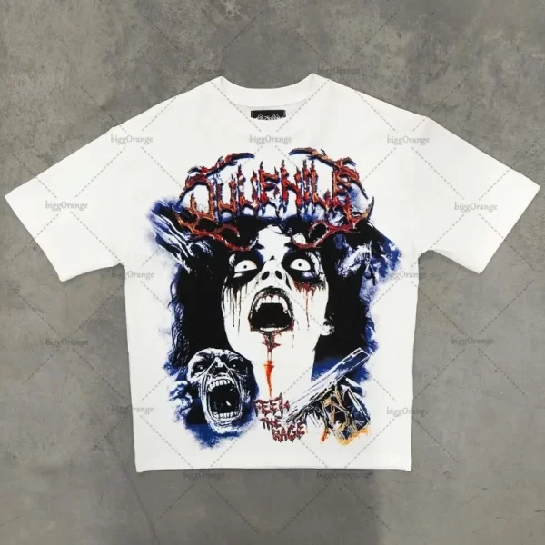 rock gothic cotton men t shirt fashionable casual retro round neck short sleeve y2k high street trendy loose versatile shirt