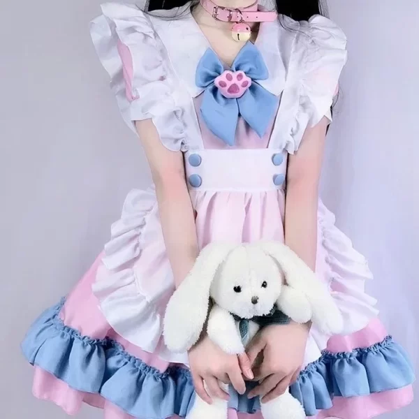women's clothing maid outfit cos s 4xl pink and blue cute dress super cute big bow lolita dress summer casual lolita suit