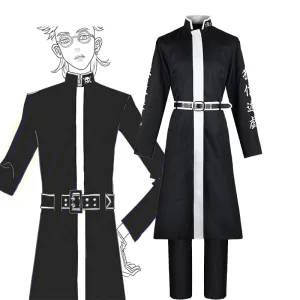 anime tokyo revengers cosplay tenjiku ran haitani costume black trench uniform suits halloween carnival party outfits with wig