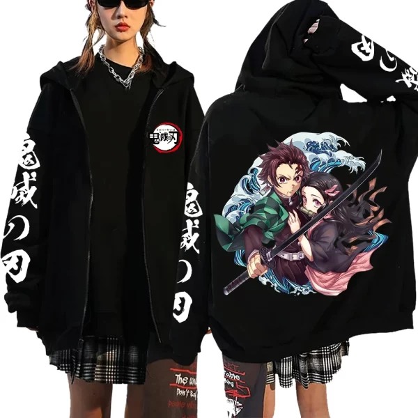 2025 demon slayer zipper sweatshirts zip up hoodie anime hoodies unisex hip hop streetwear nezuko kamado graphic y2k clothes