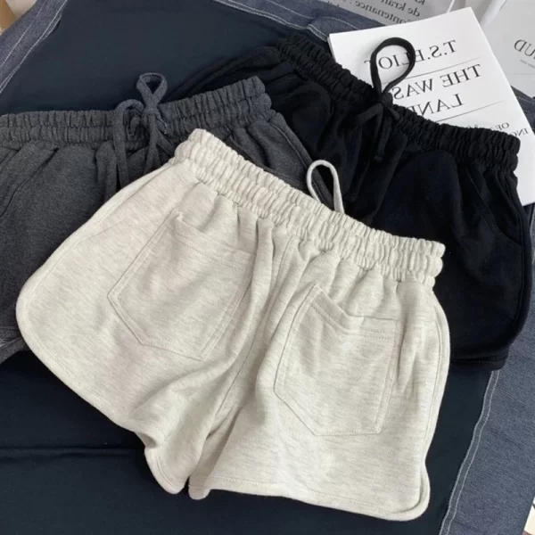 summer loose shorts women fashion casual fitness shorts ladies grey black solid high waist shorts elastic waist 2023