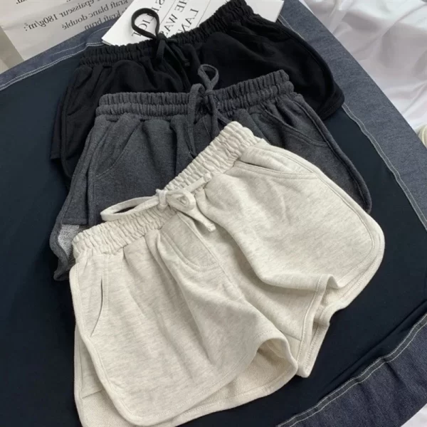 summer loose shorts women fashion casual fitness shorts ladies grey black solid high waist shorts elastic waist 2023
