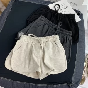 summer loose shorts women fashion casual fitness shorts ladies grey black solid high waist shorts elastic waist 2023