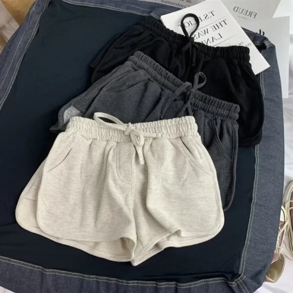 summer loose shorts women fashion casual fitness shorts ladies grey black solid high waist shorts elastic waist 2023